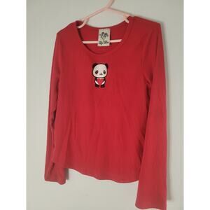Lily Bleu Red Ribbed Panda Heart Love Graphic Long Sleeve Girls Shirt Size 6